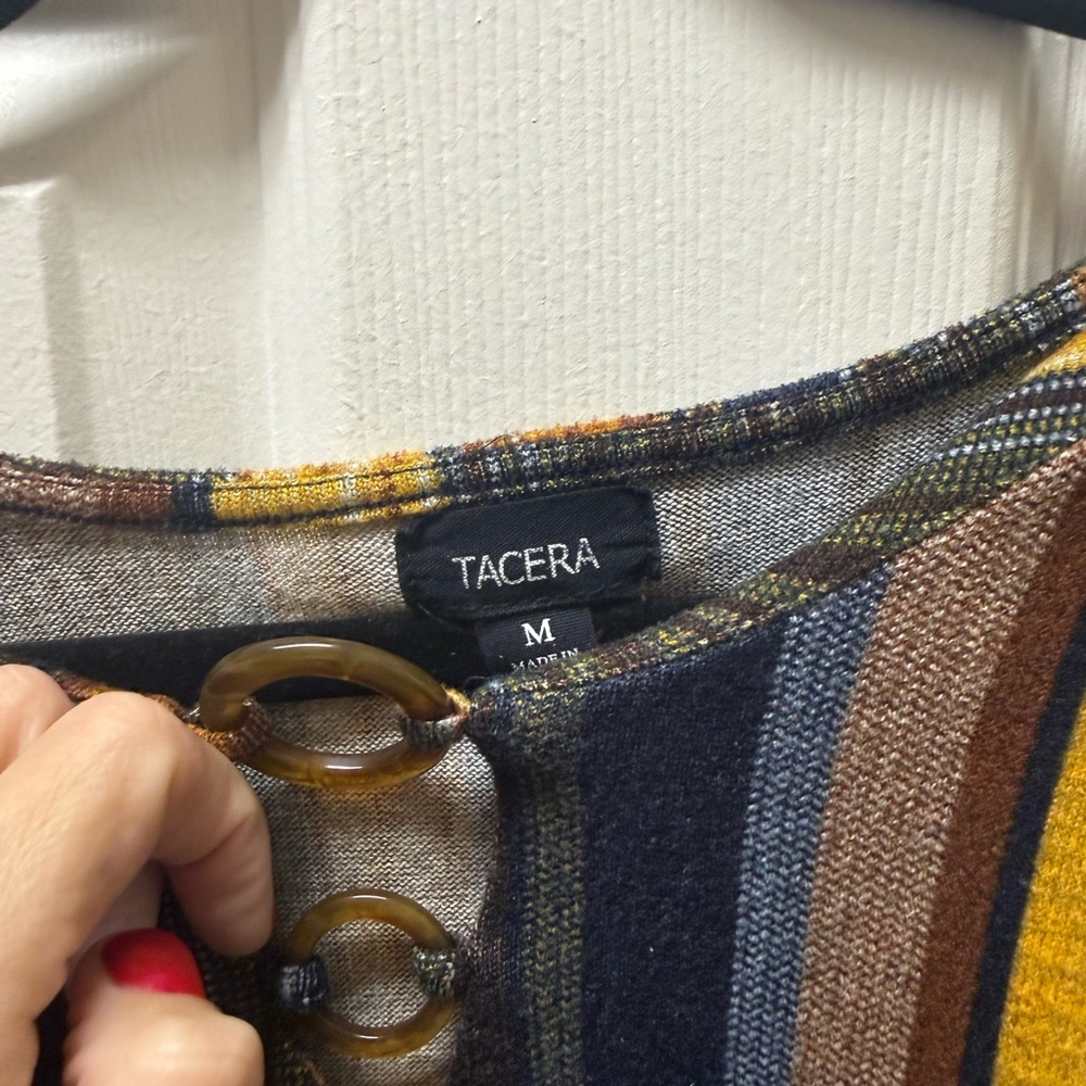 Tacera Multicolor Striped Knit Dress with Button Detail